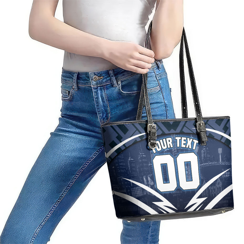 Personalised Carlton Blues Football Leather Tote Bag Superhero Comic Art Dark Geometric City