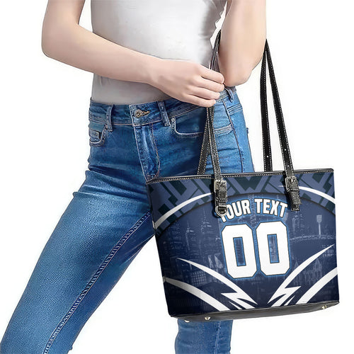 Personalised Carlton Blues Football Leather Tote Bag Superhero Comic Art Dark Geometric City
