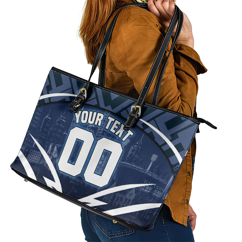 Personalised Carlton Blues Football Leather Tote Bag Superhero Comic Art Dark Geometric City