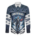 Personalised Carlton Blues Football Long Sleeve Button Shirt Superhero Comic Art Dark Geometric City