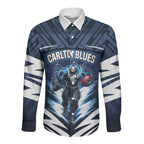 Personalised Carlton Blues Football Long Sleeve Button Shirt Superhero Comic Art Dark Geometric City