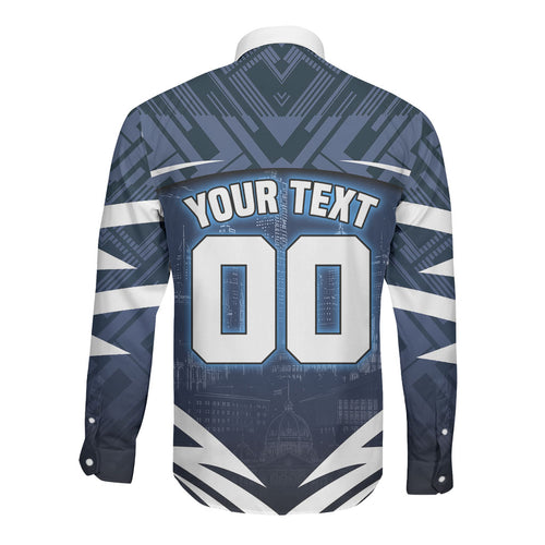 Personalised Carlton Blues Football Long Sleeve Button Shirt Superhero Comic Art Dark Geometric City