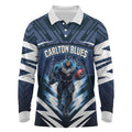 Personalised Carlton Blues Football Long Sleeve Polo Shirt Superhero Comic Art Dark Geometric City