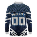 Personalised Carlton Blues Football Long Sleeve Polo Shirt Superhero Comic Art Dark Geometric City