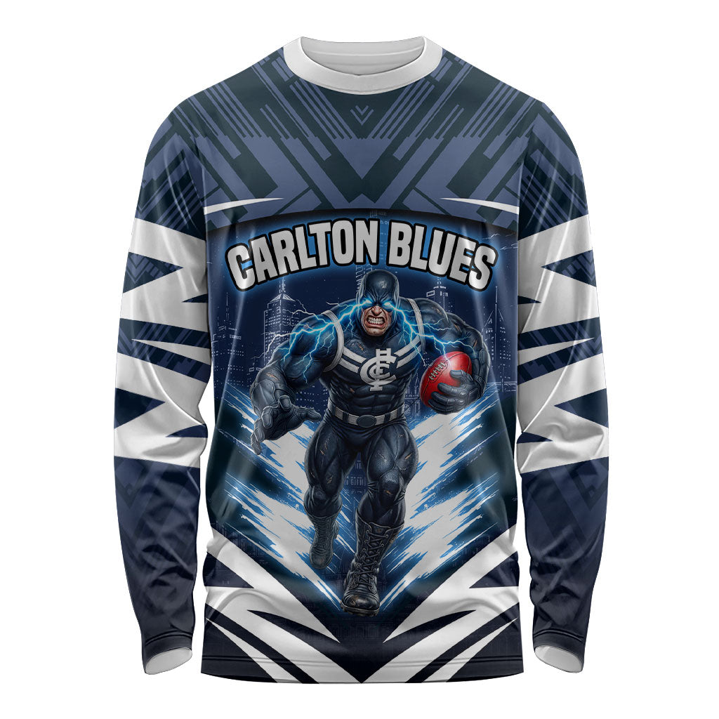 Personalised Carlton Blues Football Long Sleeve Shirt Superhero Comic Art Dark Geometric City