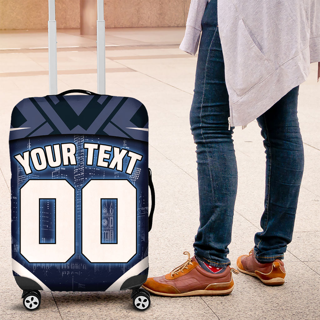 Personalised Carlton Blues Football Luggage Cover Superhero Comic Art Dark Geometric City