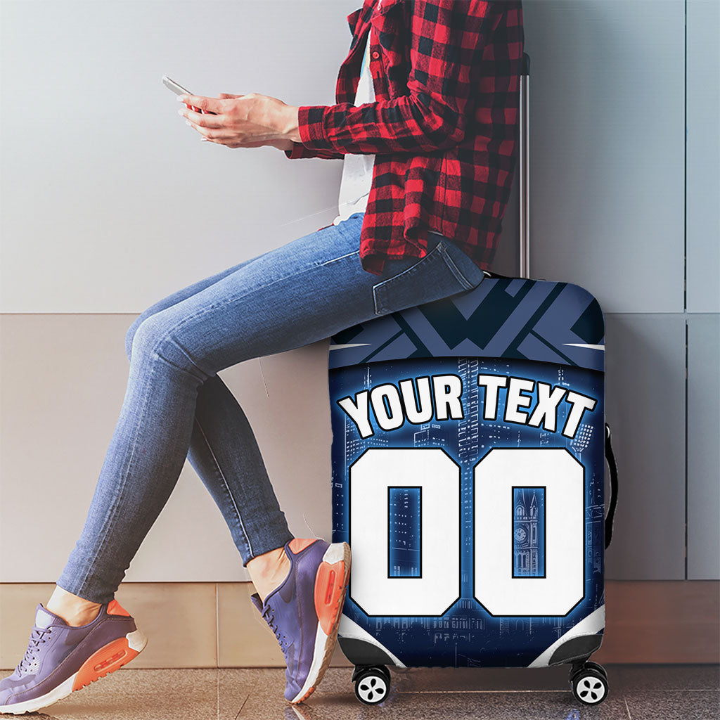 Personalised Carlton Blues Football Luggage Cover Superhero Comic Art Dark Geometric City