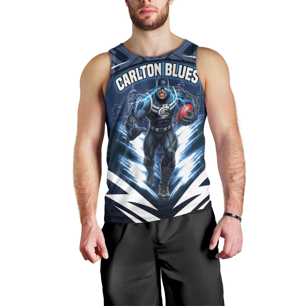 Personalised Carlton Blues Football Men Tank Top Superhero Comic Art Dark Geometric City