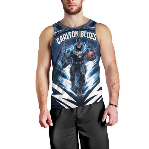 Personalised Carlton Blues Football Men Tank Top Superhero Comic Art Dark Geometric City