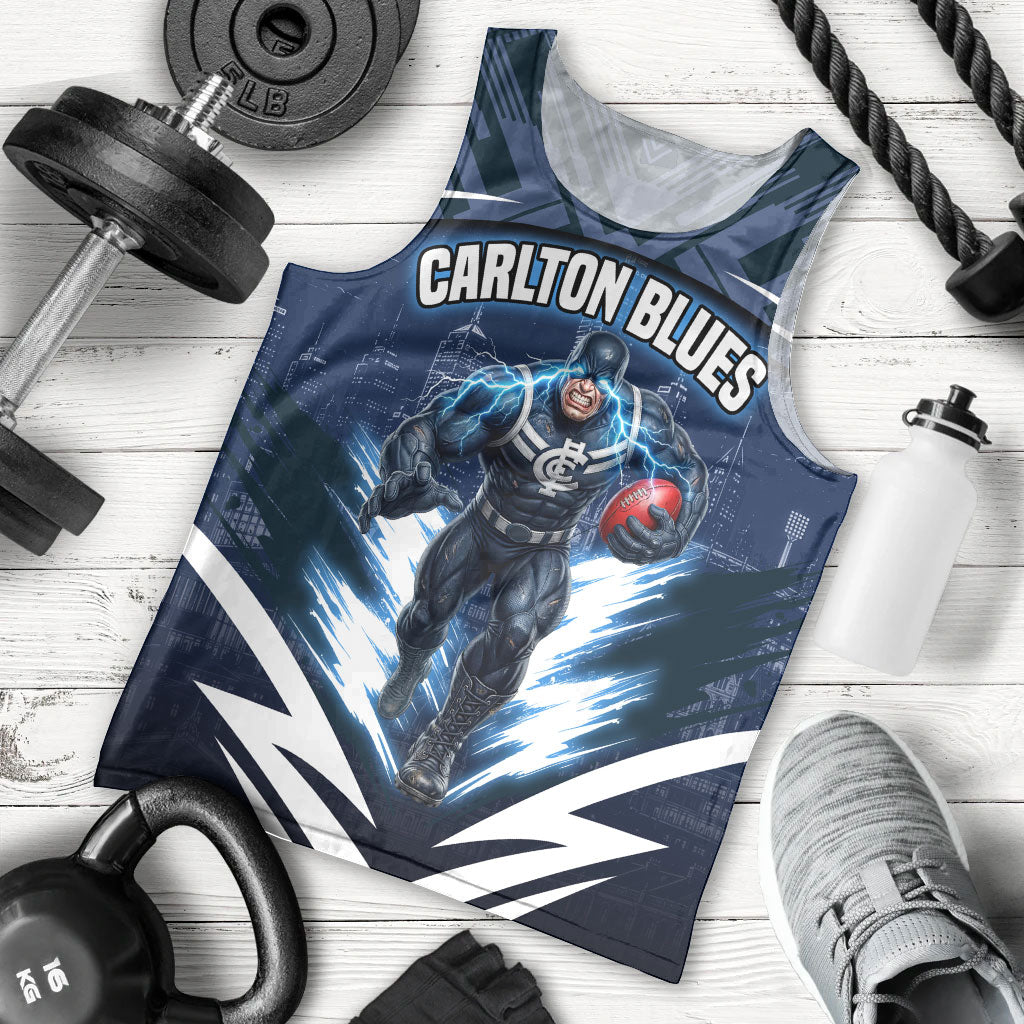 Personalised Carlton Blues Football Men Tank Top Superhero Comic Art Dark Geometric City