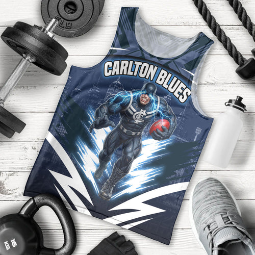 Personalised Carlton Blues Football Men Tank Top Superhero Comic Art Dark Geometric City