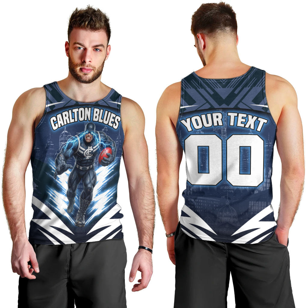 Personalised Carlton Blues Football Men Tank Top Superhero Comic Art Dark Geometric City