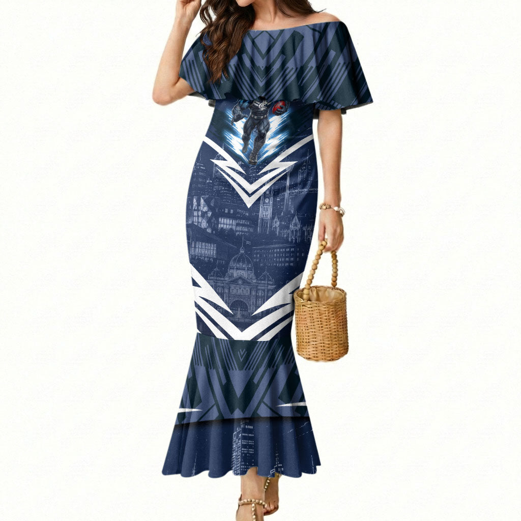 Personalised Carlton Blues Football Mermaid Dress Superhero Comic Art Dark Geometric City