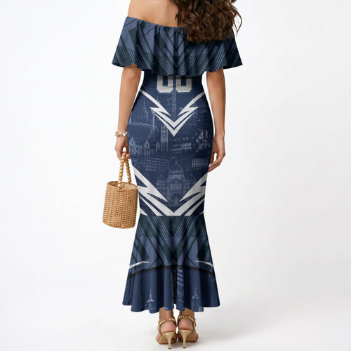 Personalised Carlton Blues Football Mermaid Dress Superhero Comic Art Dark Geometric City