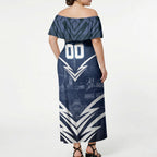 Personalised Carlton Blues Football Off Shoulder Maxi Dress Superhero Comic Art Dark Geometric City