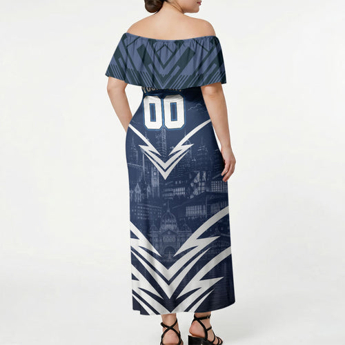 Personalised Carlton Blues Football Off Shoulder Maxi Dress Superhero Comic Art Dark Geometric City