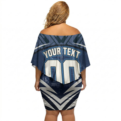 Personalised Carlton Blues Football Off Shoulder Short Dress Superhero Comic Art Dark Geometric City