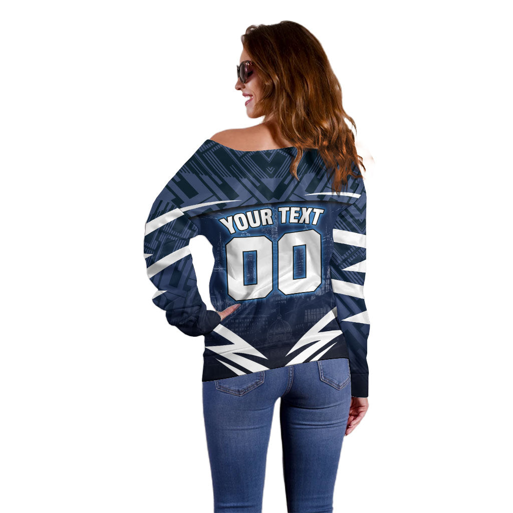 Personalised Carlton Blues Football Off Shoulder Sweater Superhero Comic Art Dark Geometric City