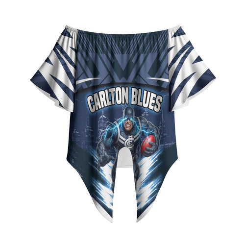 Personalised Carlton Blues Football Off Shoulder Wrap Waist Top Superhero Comic Art Dark Geometric City