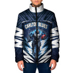 Personalised Carlton Blues Football Padded Jacket Superhero Comic Art Dark Geometric City