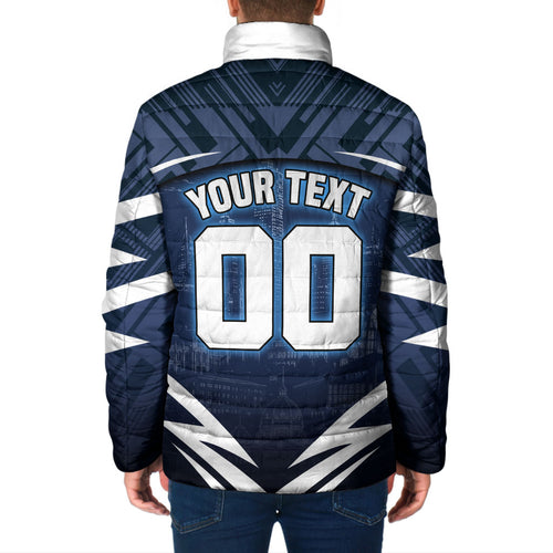 Personalised Carlton Blues Football Padded Jacket Superhero Comic Art Dark Geometric City