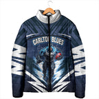 Personalised Carlton Blues Football Padded Jacket Superhero Comic Art Dark Geometric City