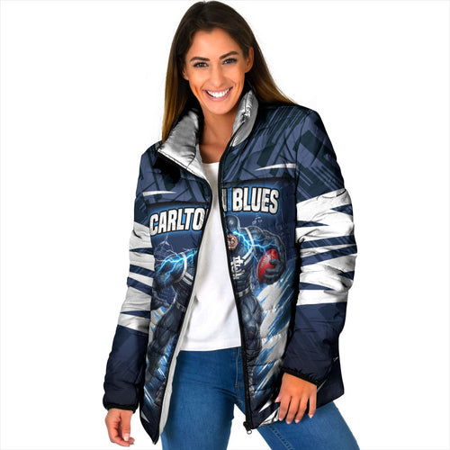 Personalised Carlton Blues Football Padded Jacket Superhero Comic Art Dark Geometric City