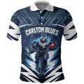 Personalised Carlton Blues Football Polo Shirt Superhero Comic Art Dark Geometric City
