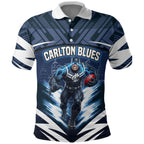 Personalised Carlton Blues Football Polo Shirt Superhero Comic Art Dark Geometric City
