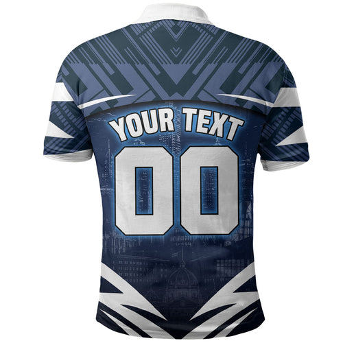 Personalised Carlton Blues Football Polo Shirt Superhero Comic Art Dark Geometric City