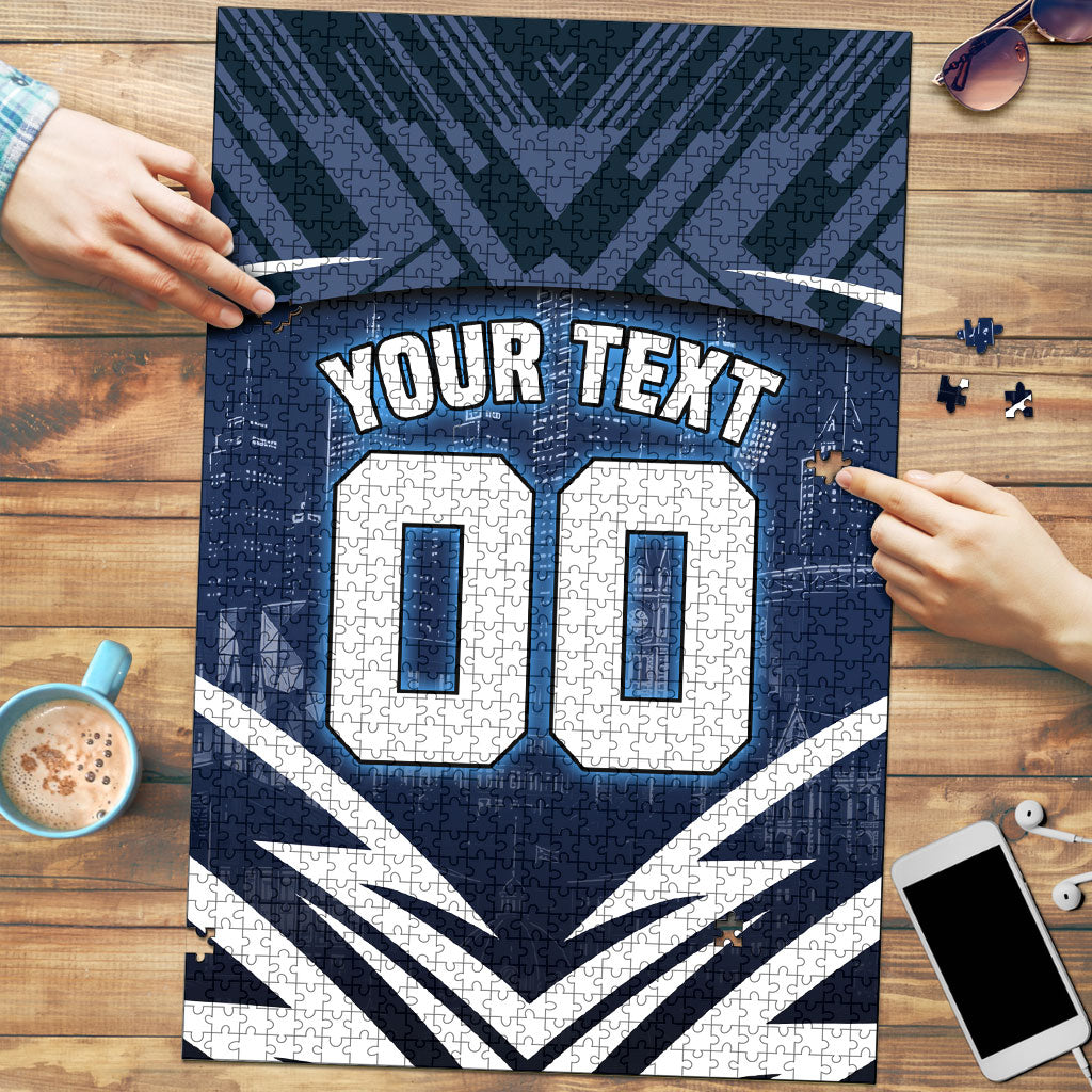 Personalised Carlton Blues Football Puzzle Superhero Comic Art Dark Geometric City