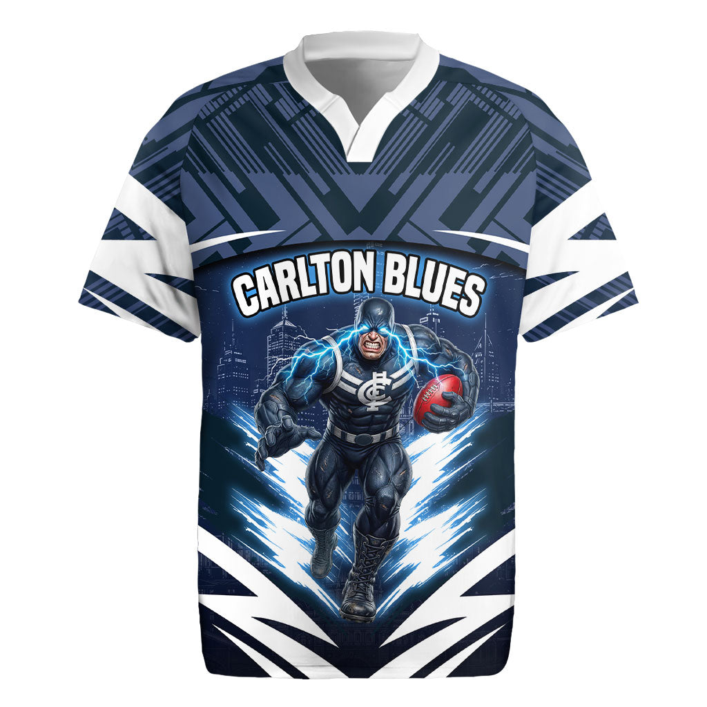 Personalised Carlton Blues Football Rugby Jersey Superhero Comic Art Dark Geometric City