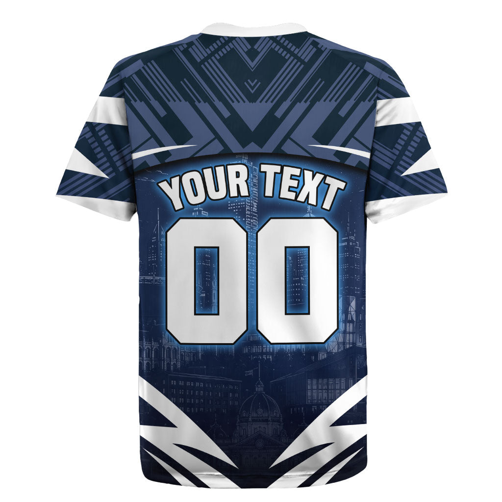 Personalised Carlton Blues Football Rugby Jersey Superhero Comic Art Dark Geometric City