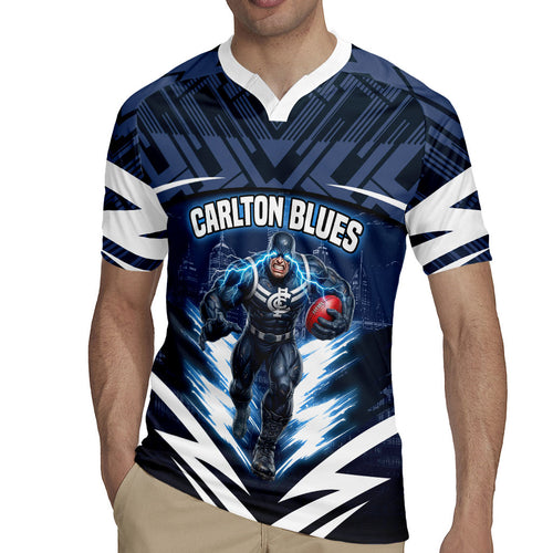 Personalised Carlton Blues Football Rugby Jersey Superhero Comic Art Dark Geometric City