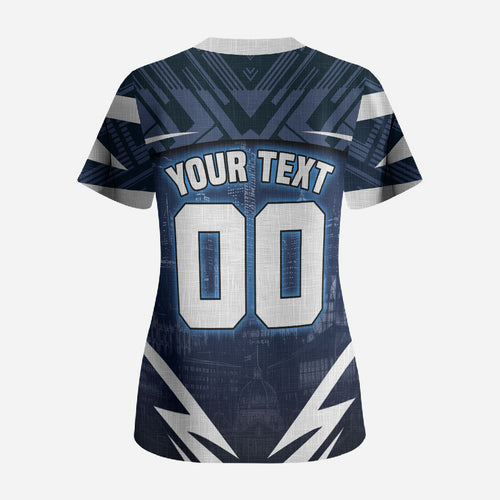 Personalised Carlton Blues Football Scrub Top Superhero Comic Art Dark Geometric City