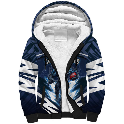Personalised Carlton Blues Football Sherpa Hoodie Superhero Comic Art Dark Geometric City