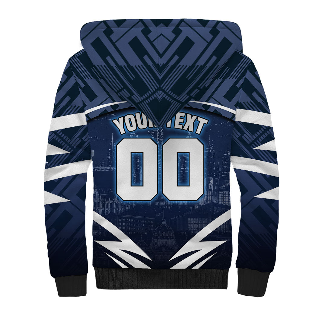 Personalised Carlton Blues Football Sherpa Hoodie Superhero Comic Art Dark Geometric City