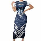 Personalised Carlton Blues Football Short Sleeve Bodycon Dress Superhero Comic Art Dark Geometric City
