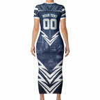 Personalised Carlton Blues Football Short Sleeve Bodycon Dress Superhero Comic Art Dark Geometric City
