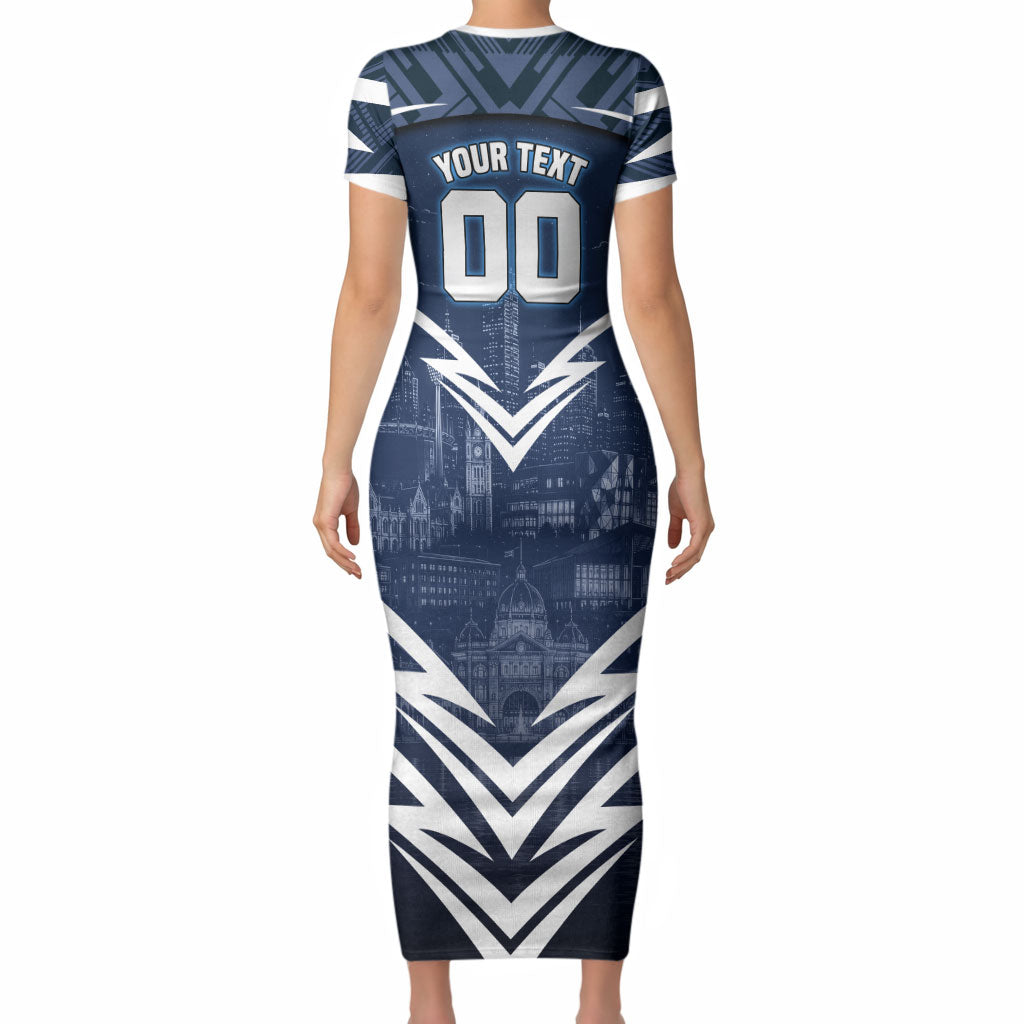 Personalised Carlton Blues Football Short Sleeve Bodycon Dress Superhero Comic Art Dark Geometric City