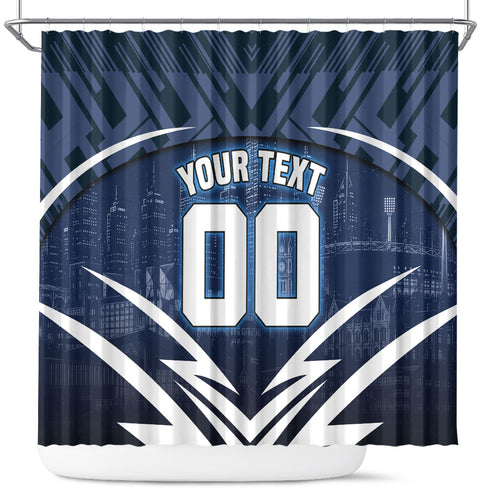 Personalised Carlton Blues Football Shower Curtain Superhero Comic Art Dark Geometric City