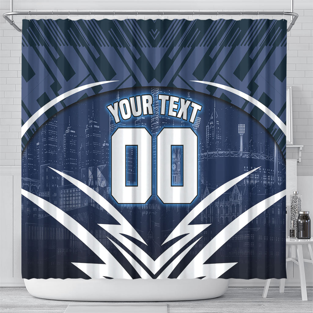Personalised Carlton Blues Football Shower Curtain Superhero Comic Art Dark Geometric City