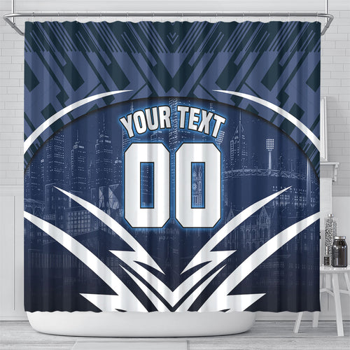 Personalised Carlton Blues Football Shower Curtain Superhero Comic Art Dark Geometric City