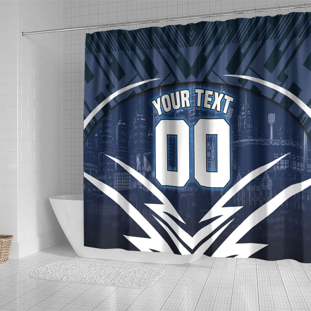 Personalised Carlton Blues Football Shower Curtain Superhero Comic Art Dark Geometric City