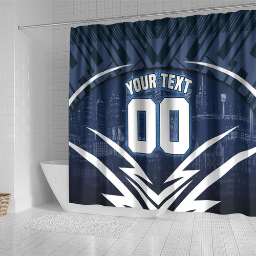 Personalised Carlton Blues Football Shower Curtain Superhero Comic Art Dark Geometric City