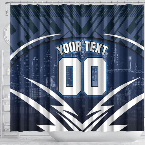 Personalised Carlton Blues Football Shower Curtain Superhero Comic Art Dark Geometric City