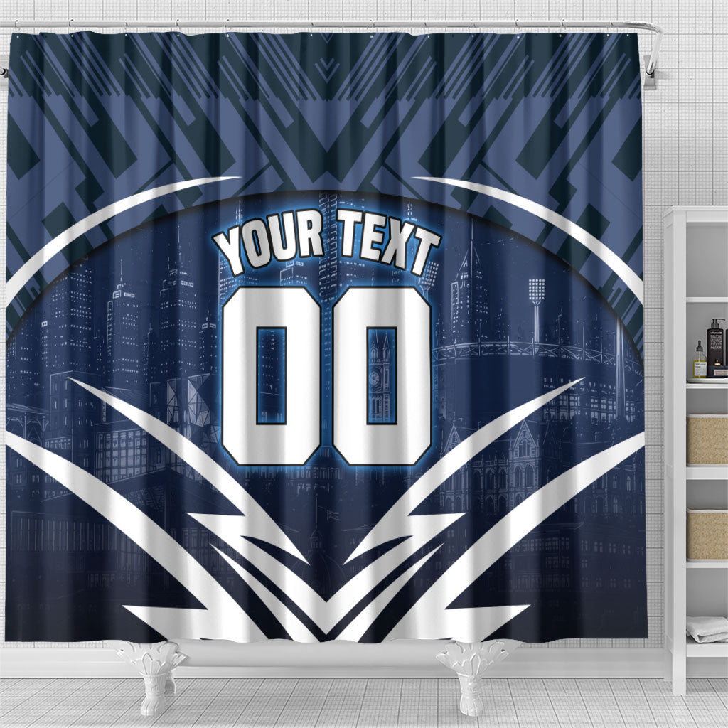 Personalised Carlton Blues Football Shower Curtain Superhero Comic Art Dark Geometric City