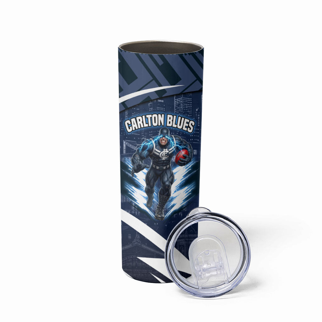 Personalised Carlton Blues Football Skinny Tumbler Superhero Comic Art Dark Geometric City