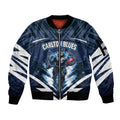 Personalised Carlton Blues Football Sleeve Zip Bomber Jacket Superhero Comic Art Dark Geometric City