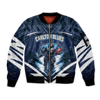Personalised Carlton Blues Football Sleeve Zip Bomber Jacket Superhero Comic Art Dark Geometric City